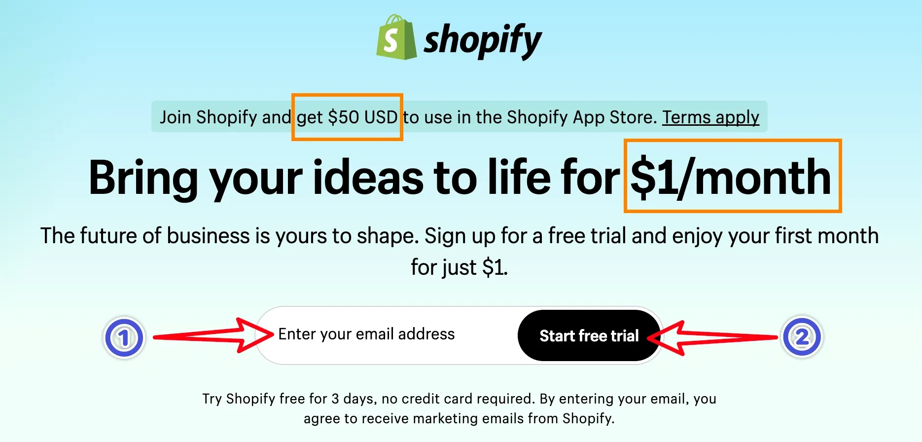 Shopify 开店奖励 $50 App Credit